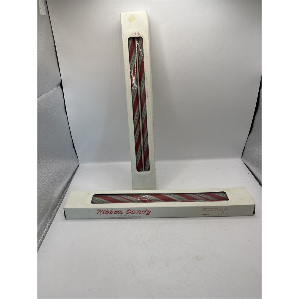 SET (4) Vintage Dept 56 RIBBON CANDY CANE 12”Taper Candle Christmas Holiday NOS